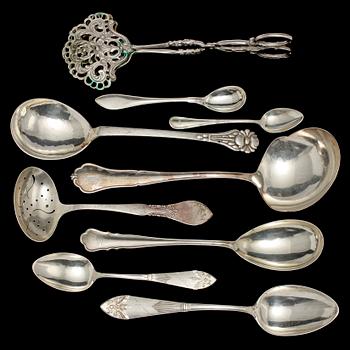 PARTI SILVER, 9 st, silver, 1900-tal. Vikt 415 g.