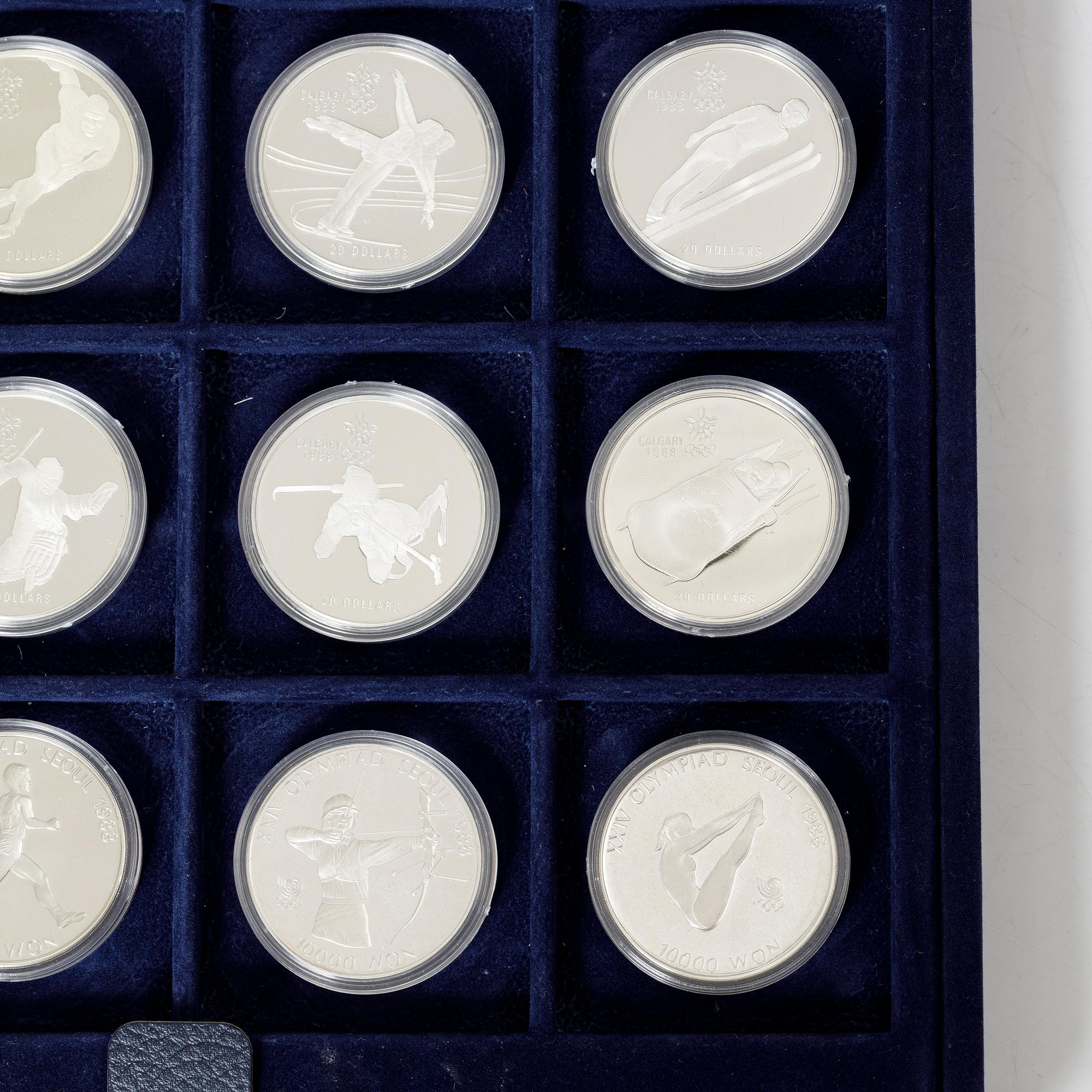 Twelve commemorative sterling silver coins, Olympic Games, Calgary and Seoul, 1988.