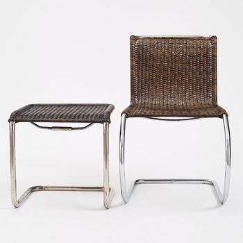 Ludwig Mies van der Rohe, stol samt fotpall, modell "MR10",  Berliner Metallgewerbe Josef Müller eller Bamberg Metallwerkstätten, ca 1926-27.