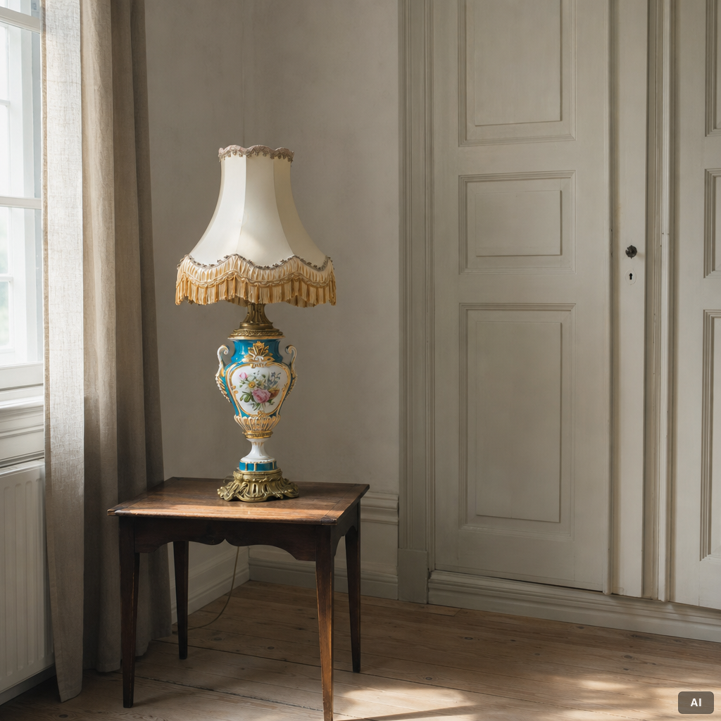 Bordslampa, Sèvres-stil, omkring år 1900.