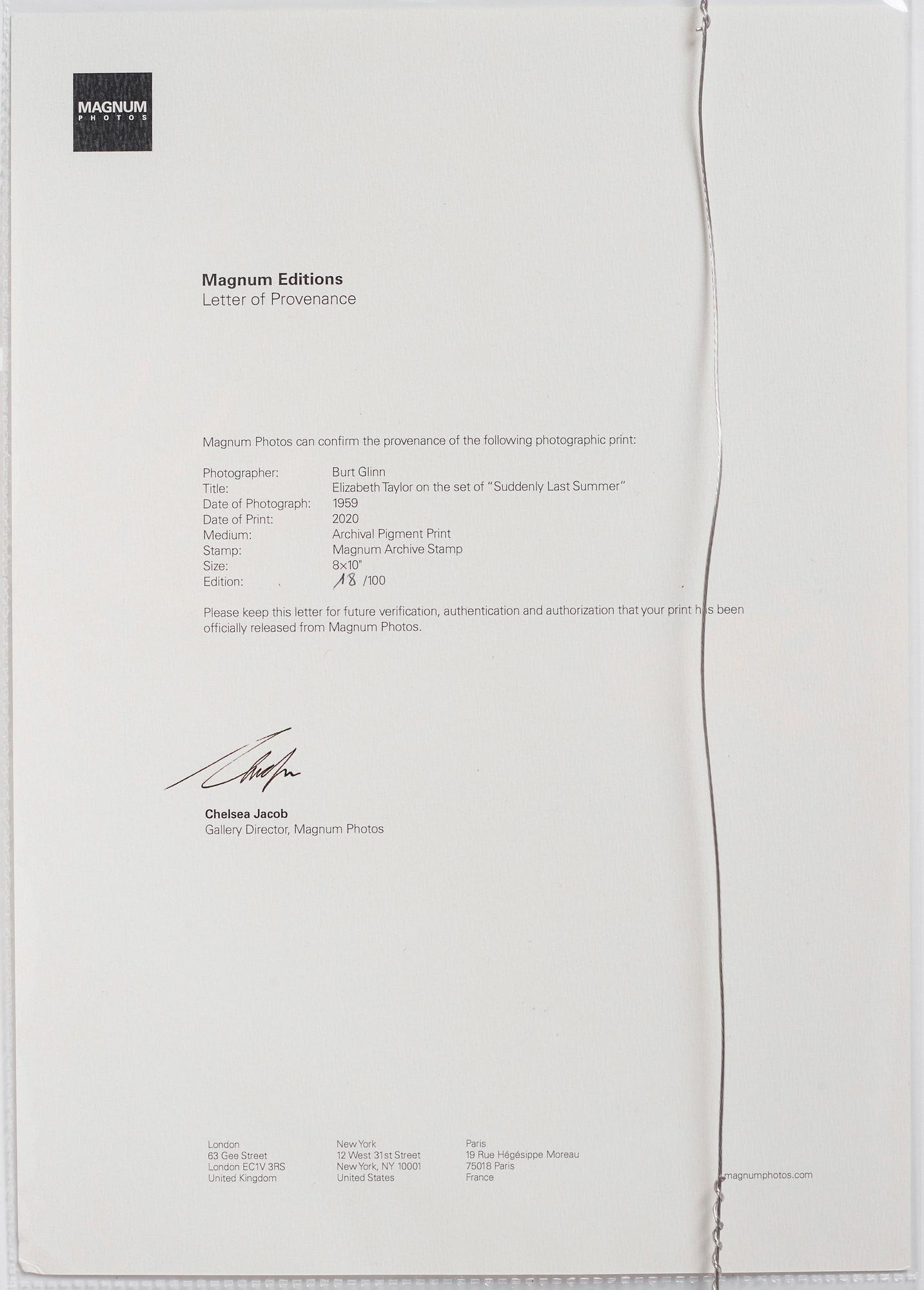 Burt Glinn, "Elizabeth Taylor on the set of Suddenly Last Summer", 1959.