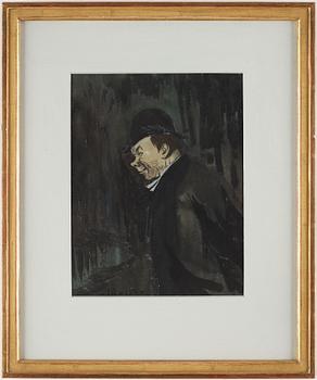 IVAR AROSENIUS, watercolour and pencil, signed and dated -IA 03-. "Man med hatt" (Präst).