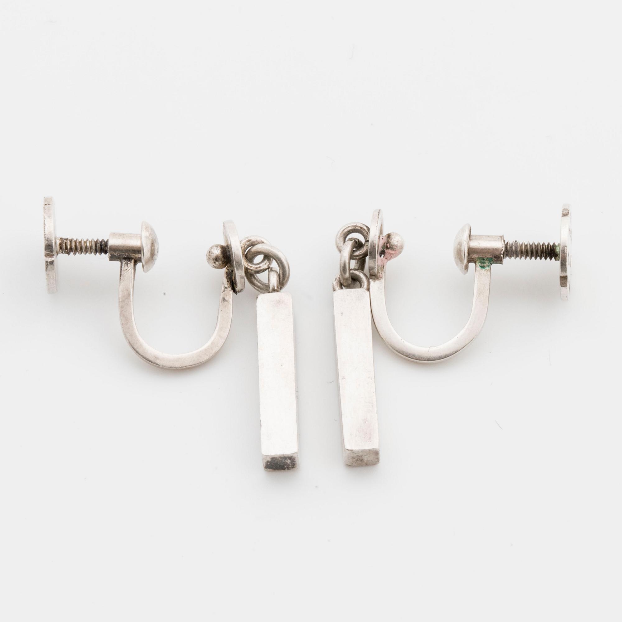 WIWEN NILSSON, a pair of silver ear rings, Lund 1956,