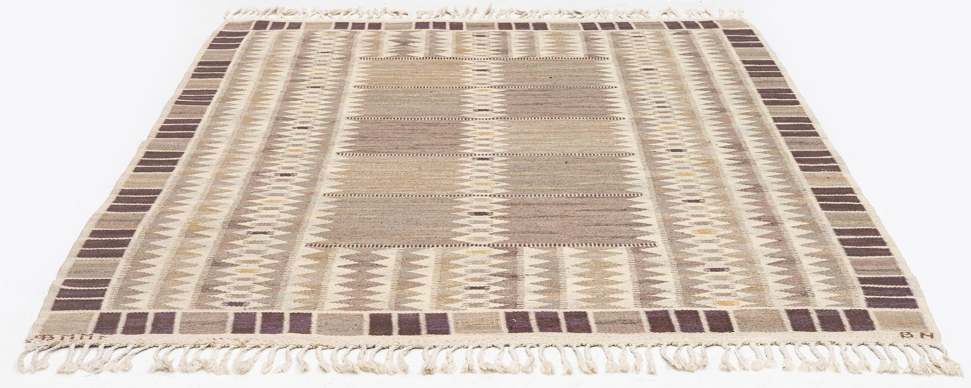 Barbro Nilsson, a carpet, 'Salerno grå', ('Kristianstad'), flat weave, c. 259 x 189 cm, signed AB MMF BN.
