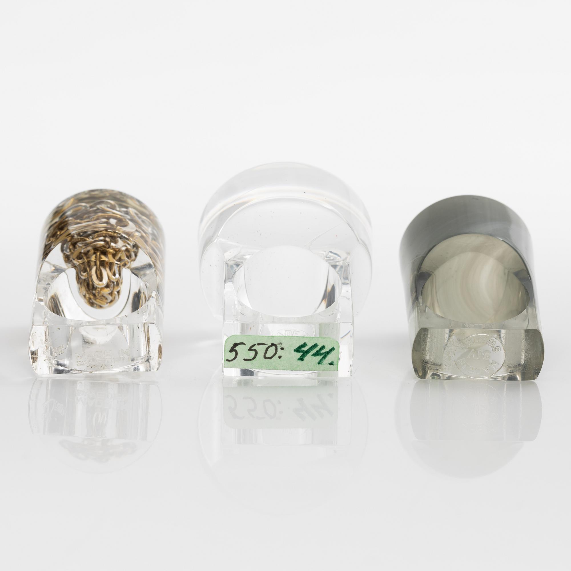 Siv Lagerström, three acrylic rings, 1970s.