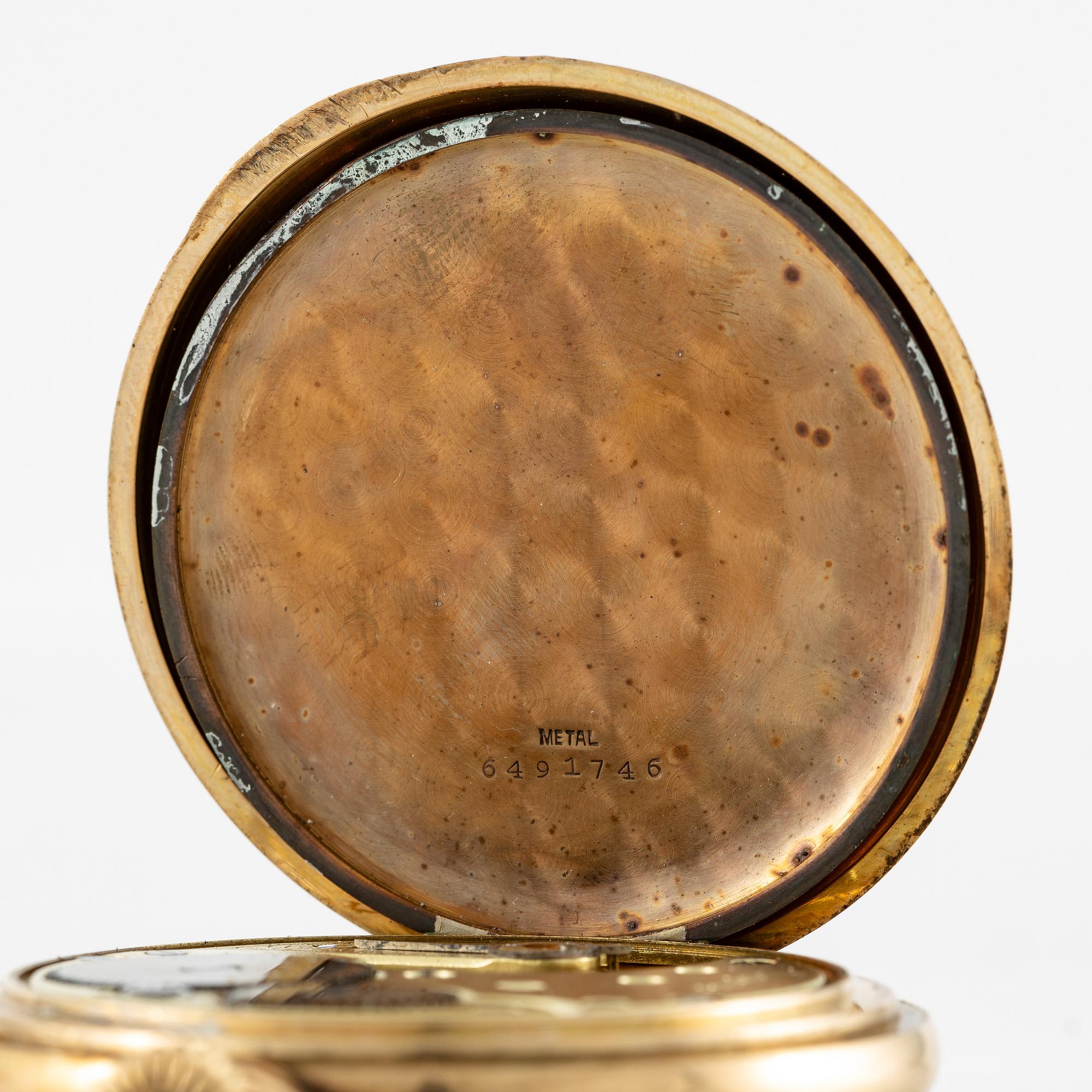 Omega, pocket watch, 14K gold, lever escapement, "Red Twelve", 52.5 mm.