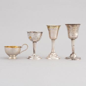 Four Swedish Silver Brandy Cups, first half of the 19th Century.