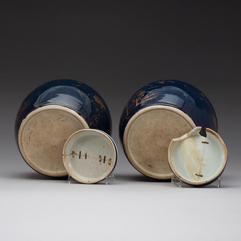 A pair of powder blue jars with covers, Qing dynasty Qianlong 1736-95.