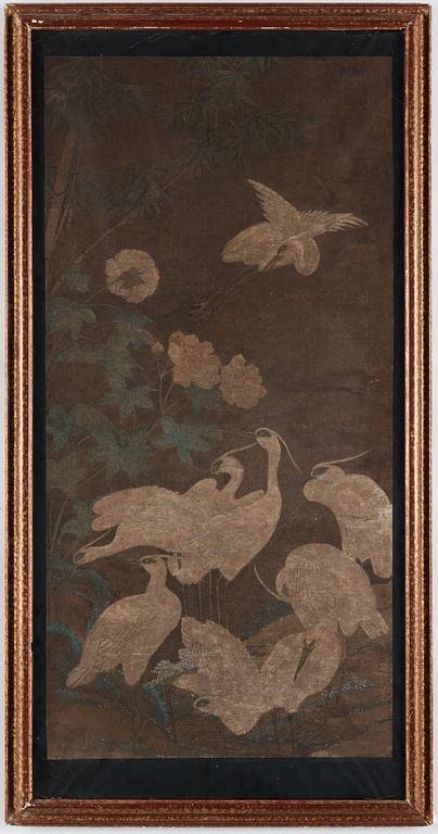 A Chinese painting, ink and colour on fabric, Qing dynasty (1664-1912).