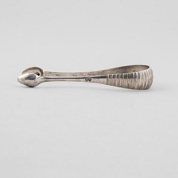 Three silver tongs, Sweden and Denmark, 1834-1923.