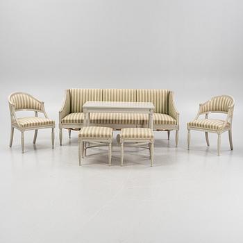 A Gustavian style 6-piece furniture suite, P.A. Eklund Bispgården, mid 20th Century.