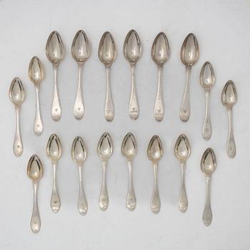 A set of Swedish silver spoons, first half of the 19th Century (18 pieces).
