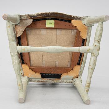 Ten similar Gustavian chairs, Sweden, around the year 1800.