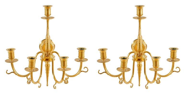 VÄGGAPPLIQUER, 1 par, förgylld brons, gustaviansk stil, 1800-tal.