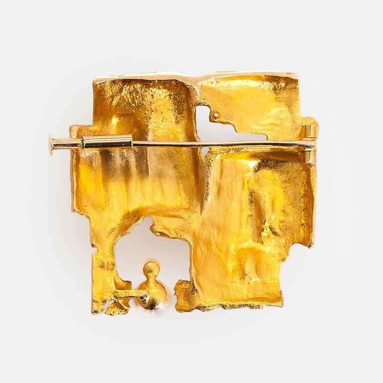 Björn Weckström, rintaneula, "Etude", 14K kultaa, viljeltyjä helmiä. Lapponia 1968.