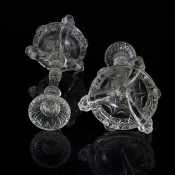 A pair of 18th century glass candlesticks.