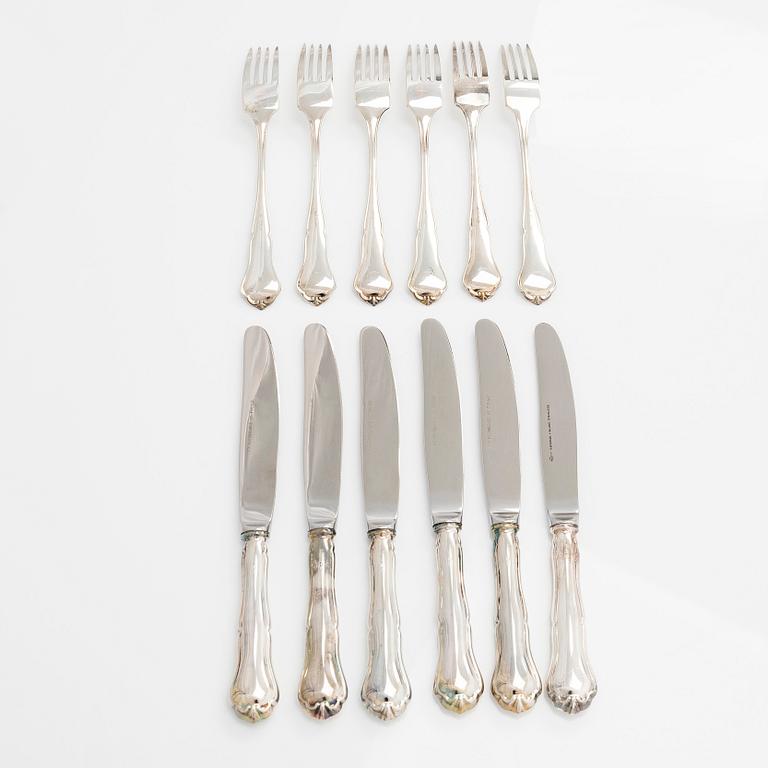 A 12-piece set of 'Chippendale' silver cutlery, Kultakeskus 1985-87.