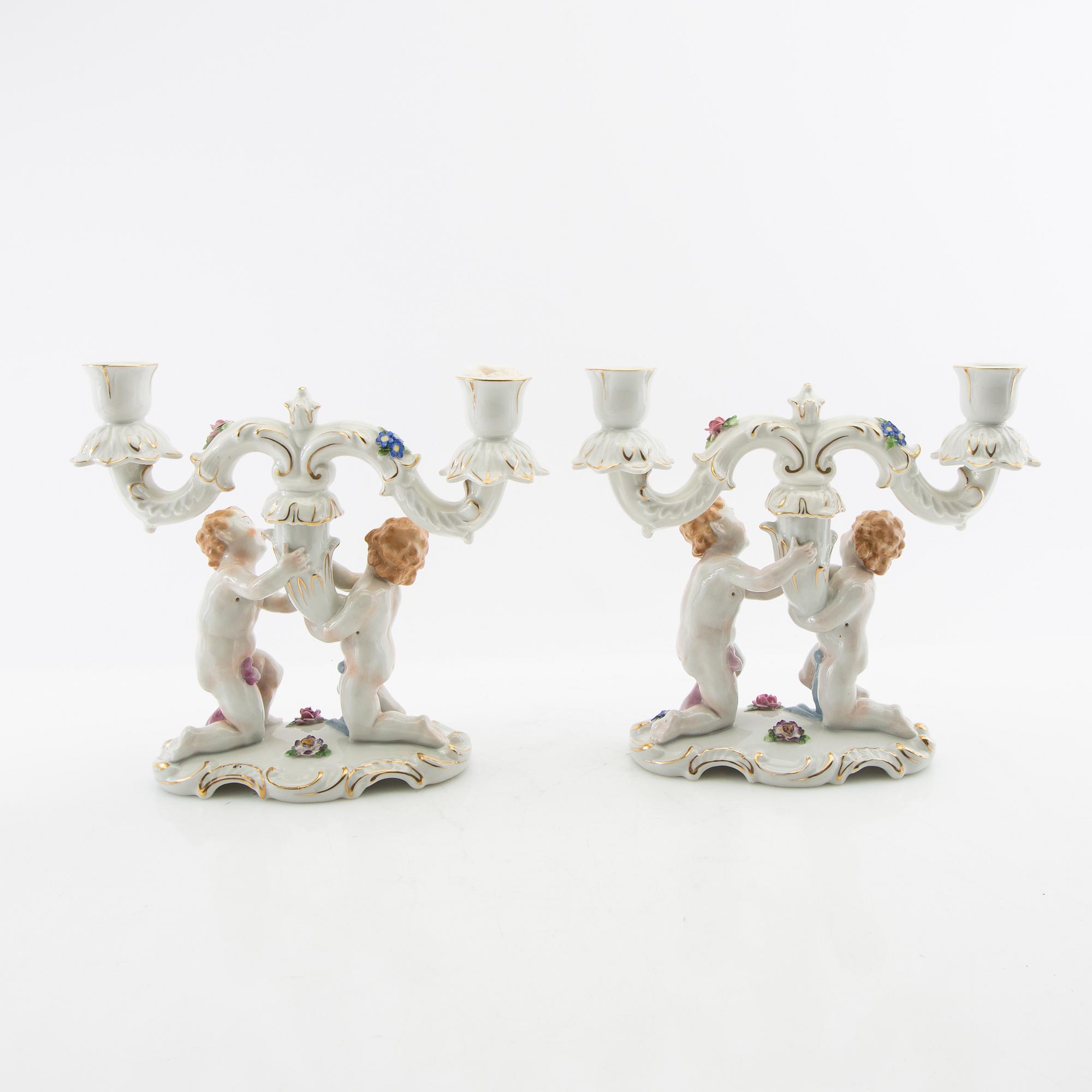 Candelabras two pairs Schmierholz Germany mid-20th century porcelain.
