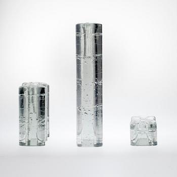 Timo Sarpaneva, A GLASS SCULPTURE, CANDLESTICKS, 3 PCS.