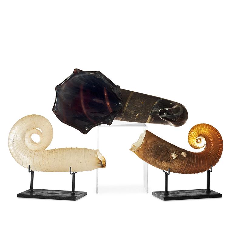 A set of three Claes Uvesten sand cast glass sculptures, Stockholm 1996.
