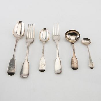 Cutlery approx. 53 pcs silver, London England mostly 19th century.