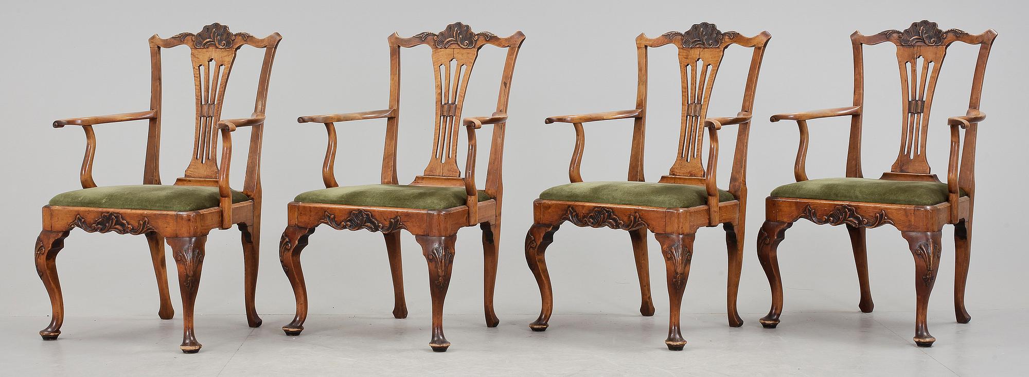 KARMSTOLAR, 4 st, rokokostil, Holland, 1800-tal.