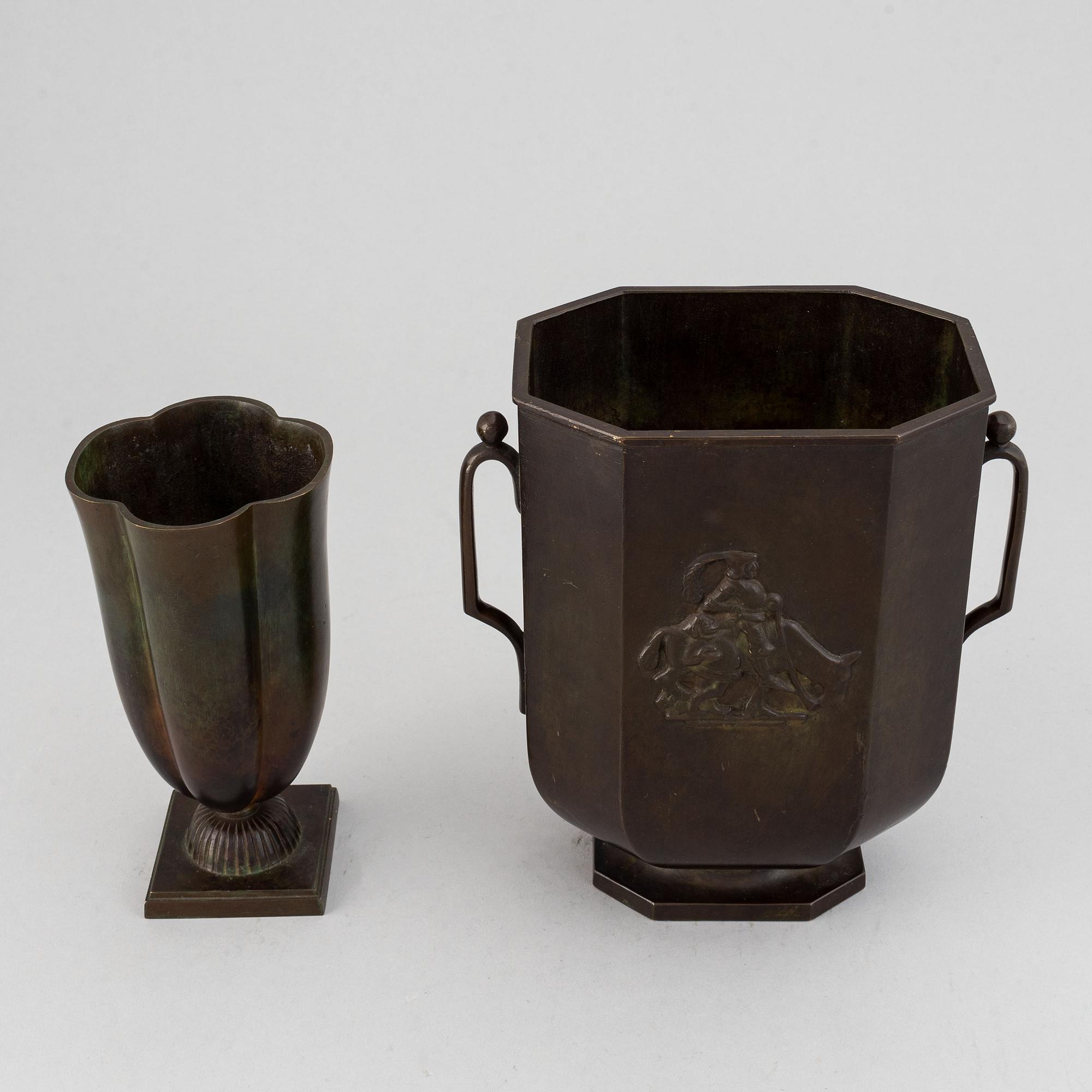 Two Swedish Grace bronze vases from GAB Brons, 1920's/30's.