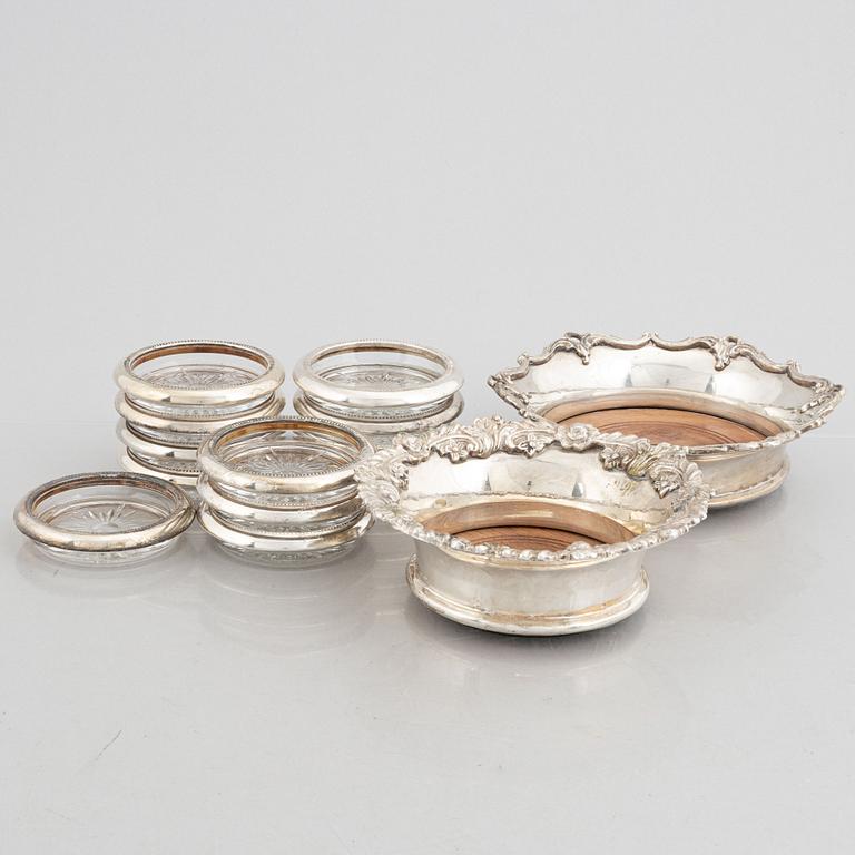 Coasters, 14 pcs, silver plate, 20th Century.