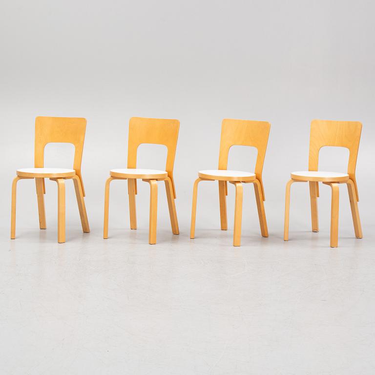 Alvar Aalto, stolar, 4 st, modell 66, Artek, Finland, 1900-talets slut.