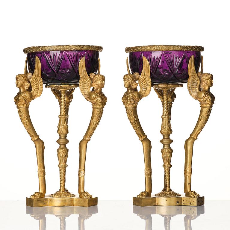 Uppsatsskålar, ett par, troligen Ryssland, sent 1800-tal, Empirestil.