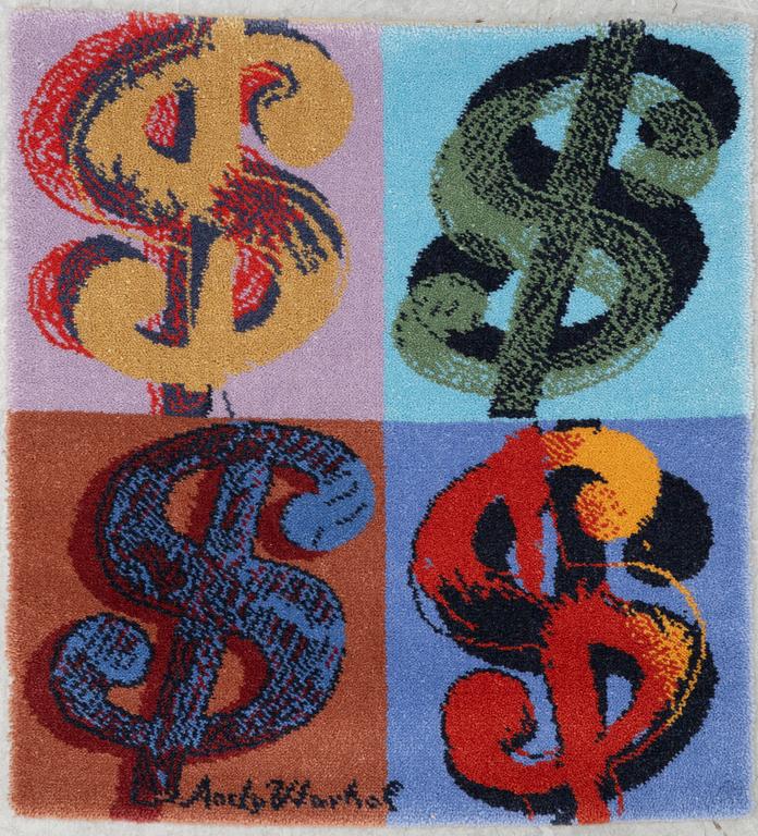 Andy Warhol, after, rug, 'Dollar', tufted, ca 87 x 80 cm.