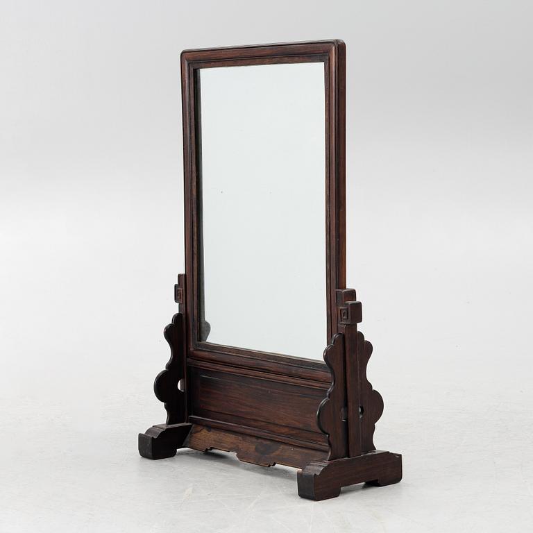 A large Chinese hardwood table screen/mirror, 20th century.