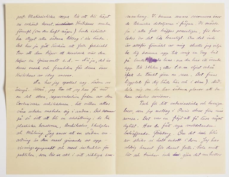 LETTER from Otto G. Carlsund to GAN (Gösta Adrian-Nilsson) in Lund, dated Stjärnhof 28.6.(19)28.