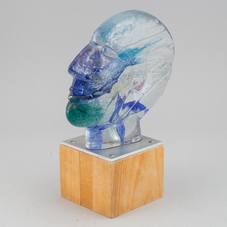 Bertil Vallien, a cast glass sculpture of a head, Kosta Boda, Sweden, ed. 6/20.