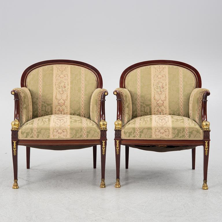 Soffa och 2 fåtöljer, empirestil, 1900-tal.