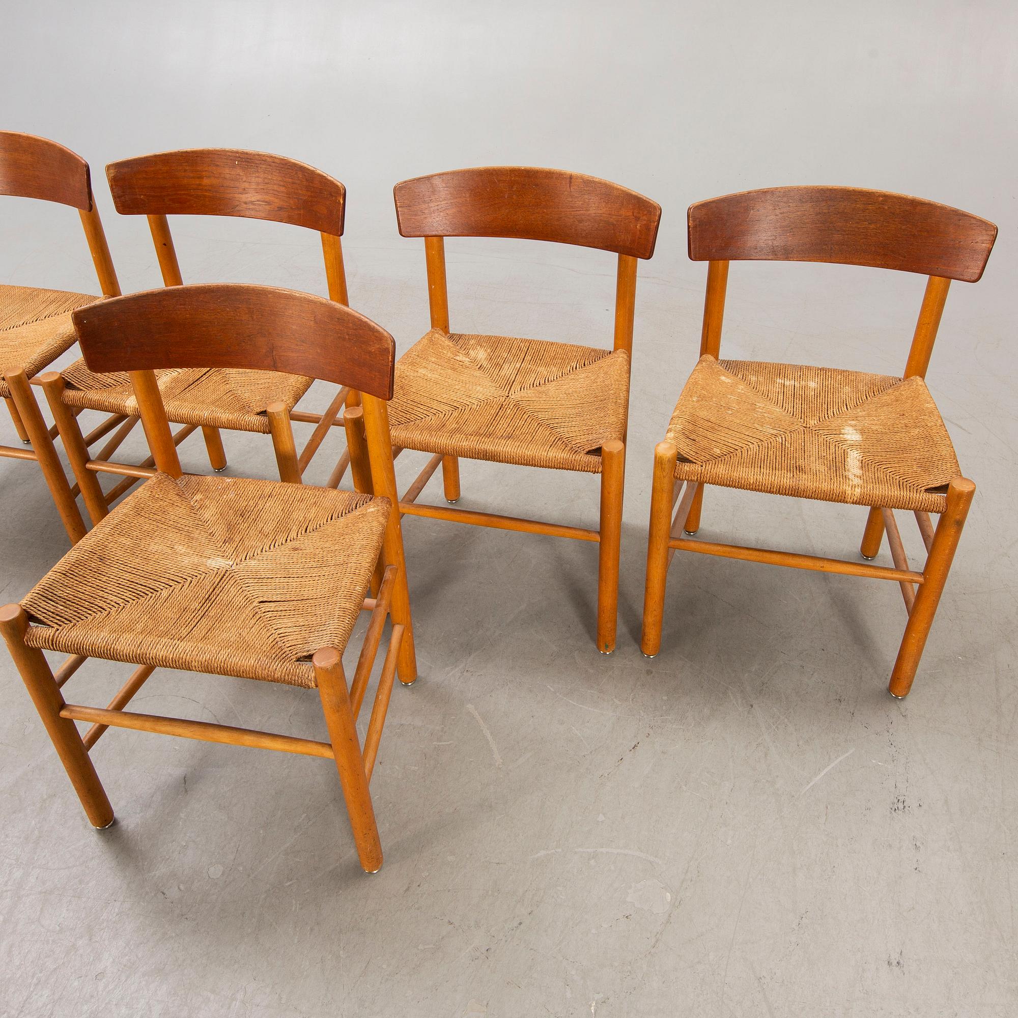 Børge Mogensen, stolar, 5 st, "J39", Fredericia Stolefabrik. Danmark 1900-talets mitt.