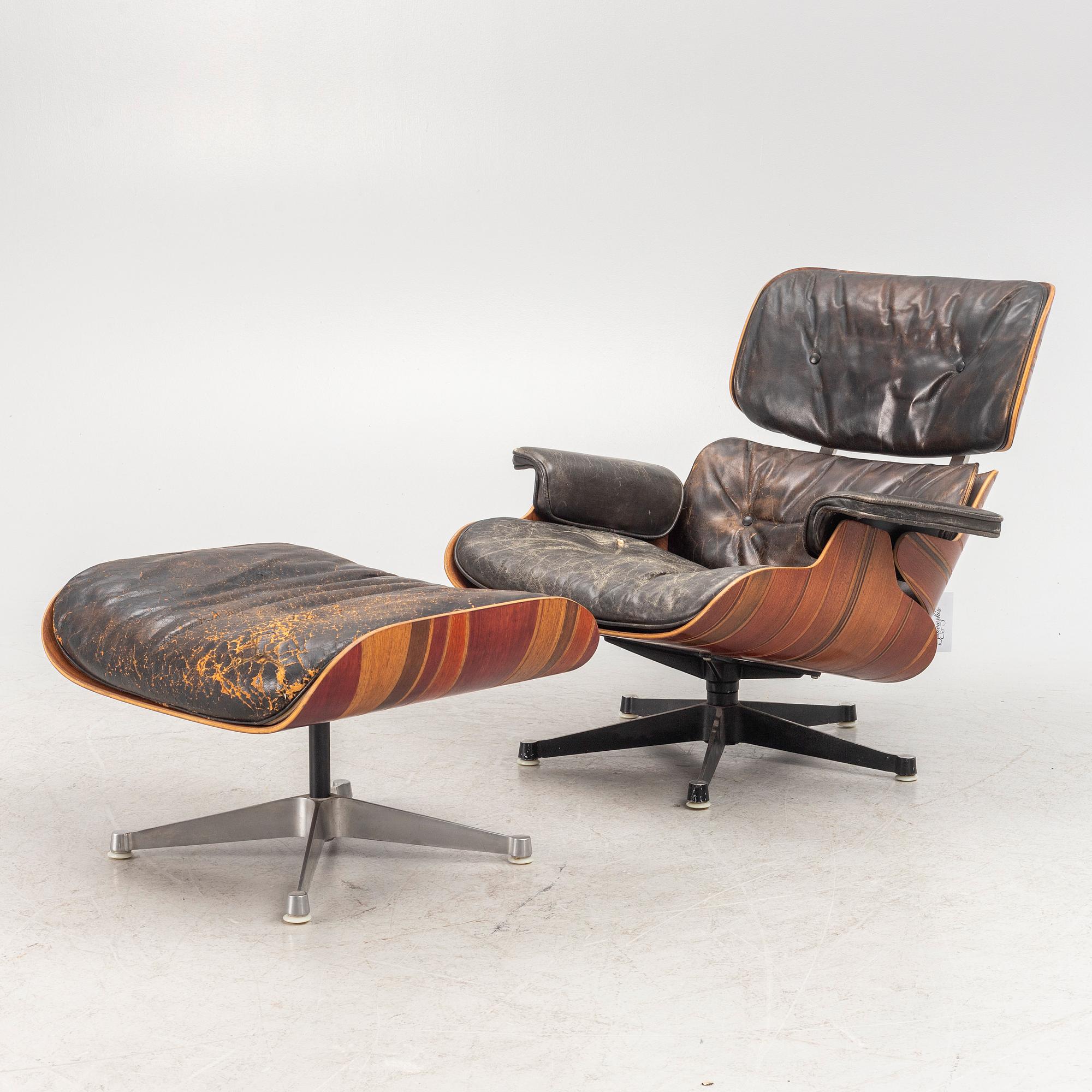 Charles & Ray Eames, armchair and footstool, "Lounge chair" for Herman Miller 1960s.