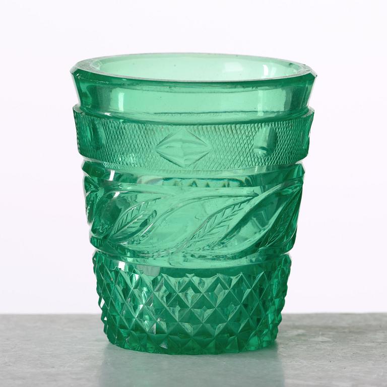 A green tinted cut vodka glass, Russia, Imperial glass manufactory, St Petersburg, 19th Century.