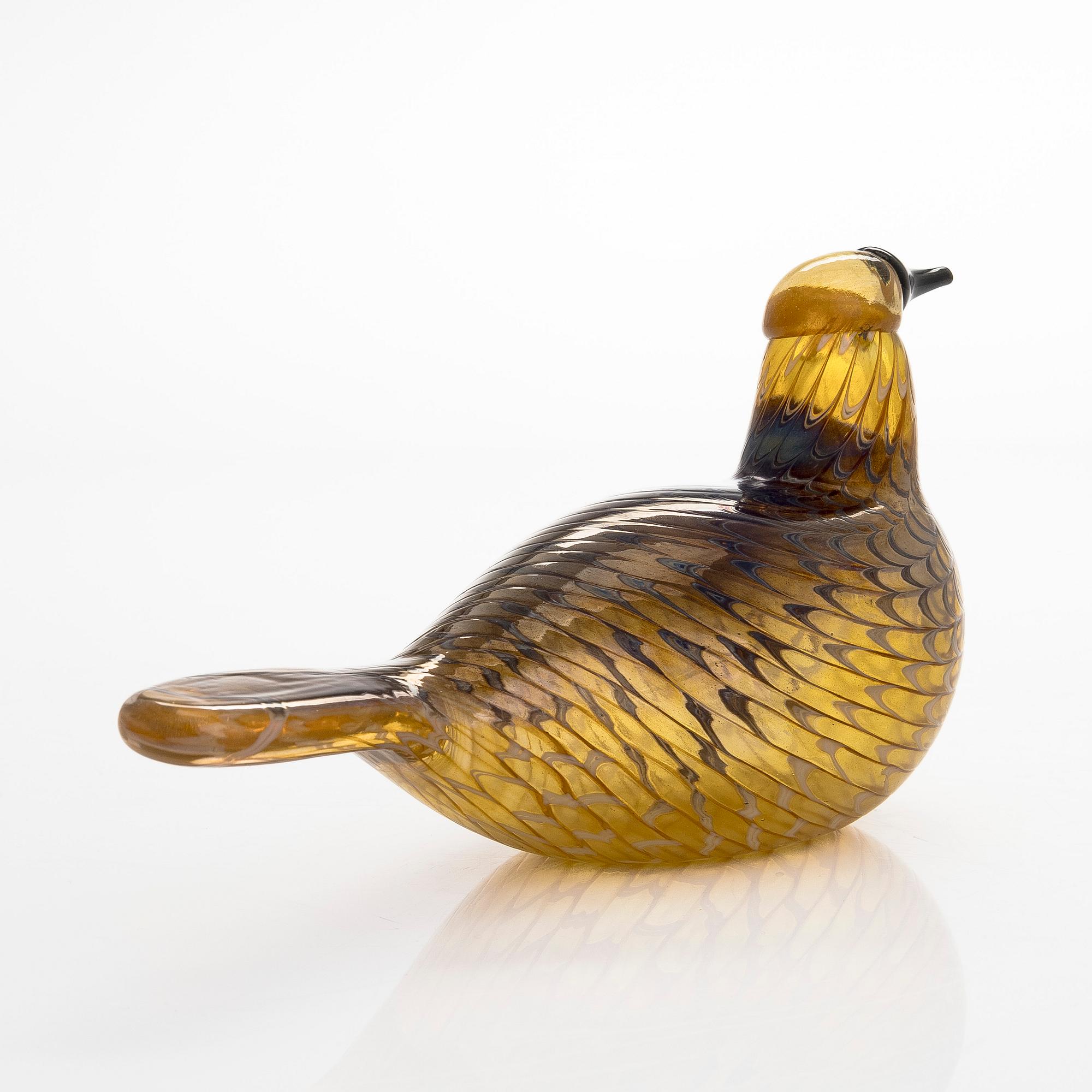 Oiva Toikka, a 'Karelian Golden Cuckoo' glass bird, signed O. Toikka Nuutajärvi.