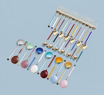 A David Andersen set of dessert ware, 36 pieces, Oslo probably 1950's-60's, sterling silver gilt and enamelled.