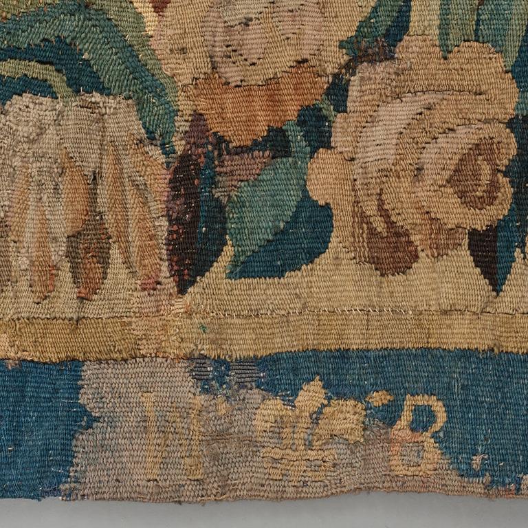 VÄVD TAPET, gobelängteknik, "Verdure", ca 304 x 224,5 cm, Flandern 1600-tal, signerad "W" en lilja "B".