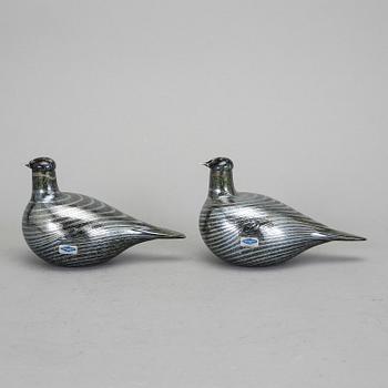 FÅGLAR, 2 st, glas, signerade Oiva Toikka, Nuutajärvi.