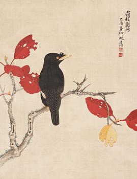 A Chinese painting, ink and color on silk. 20th century, signed Lin Ai.