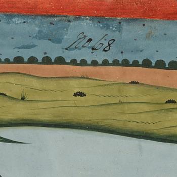 MINIATYRMÅLNING, färgpigment och guld på papper. Norra Indien, omkring 1770.