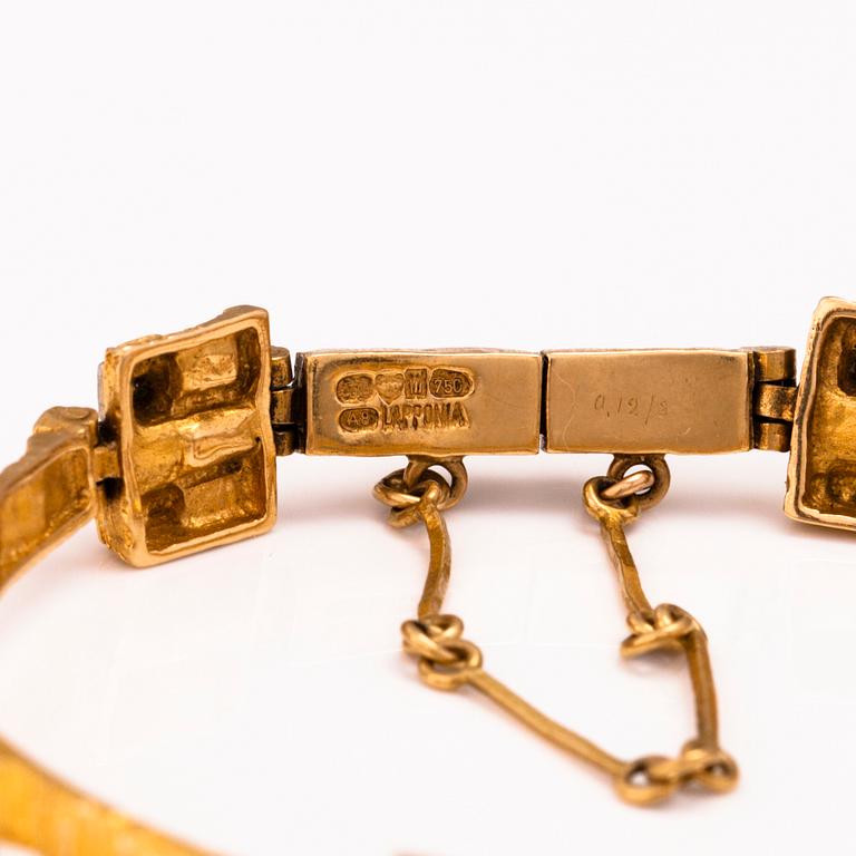 BJÖRN WECKSTRÖM, BRACELET, 'Timanttietapit', 8/8 cut diamonds, 18K gold. Lapponia 1978.