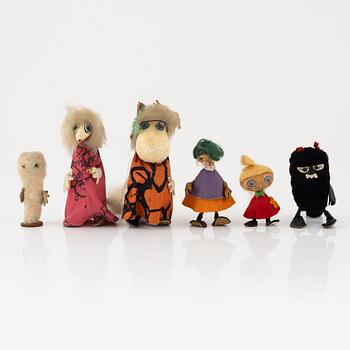 Six Moomin figures, Atelier Fauni, Finland, 1950's/60's.