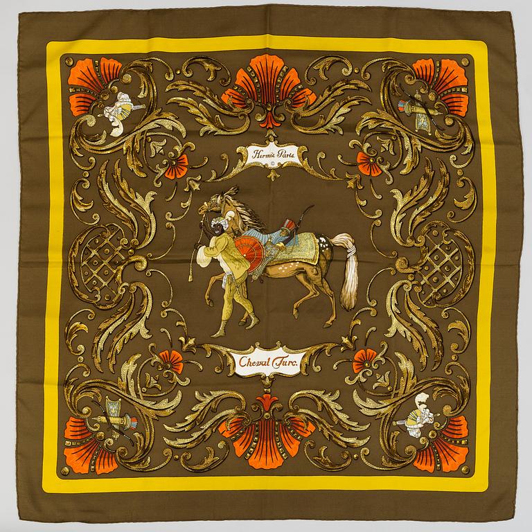 Two silk scarves, Hermes.