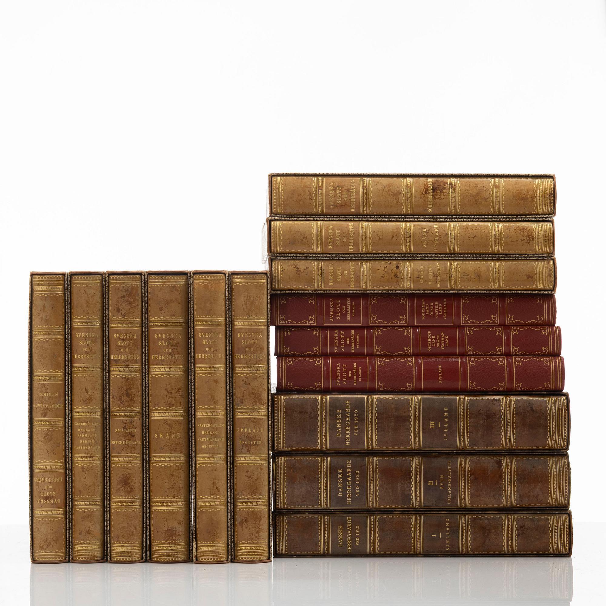 Bokverk, "Svenska Slott och Herresäten", 12 volymer (9+3) samt "Danske Herregaarde ved 1920", 3 volymer.