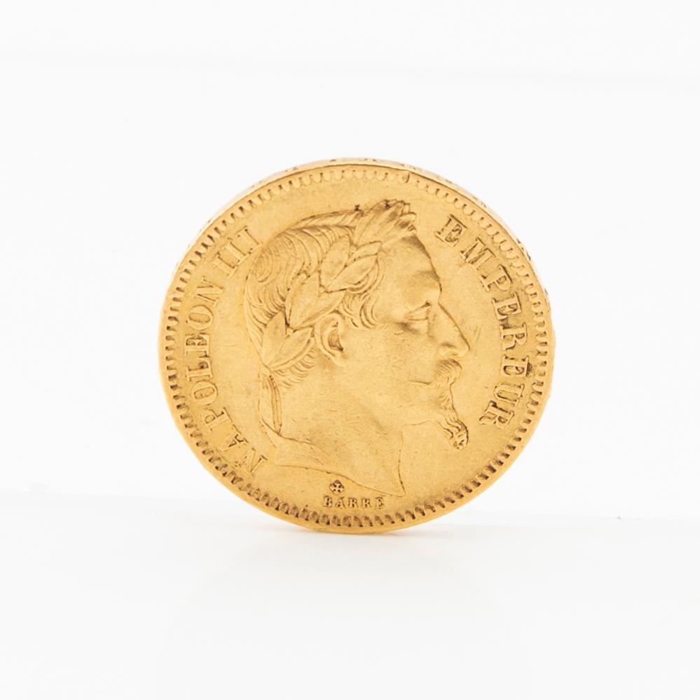 Gold coin 20 francs 1865 France Napoleon III.