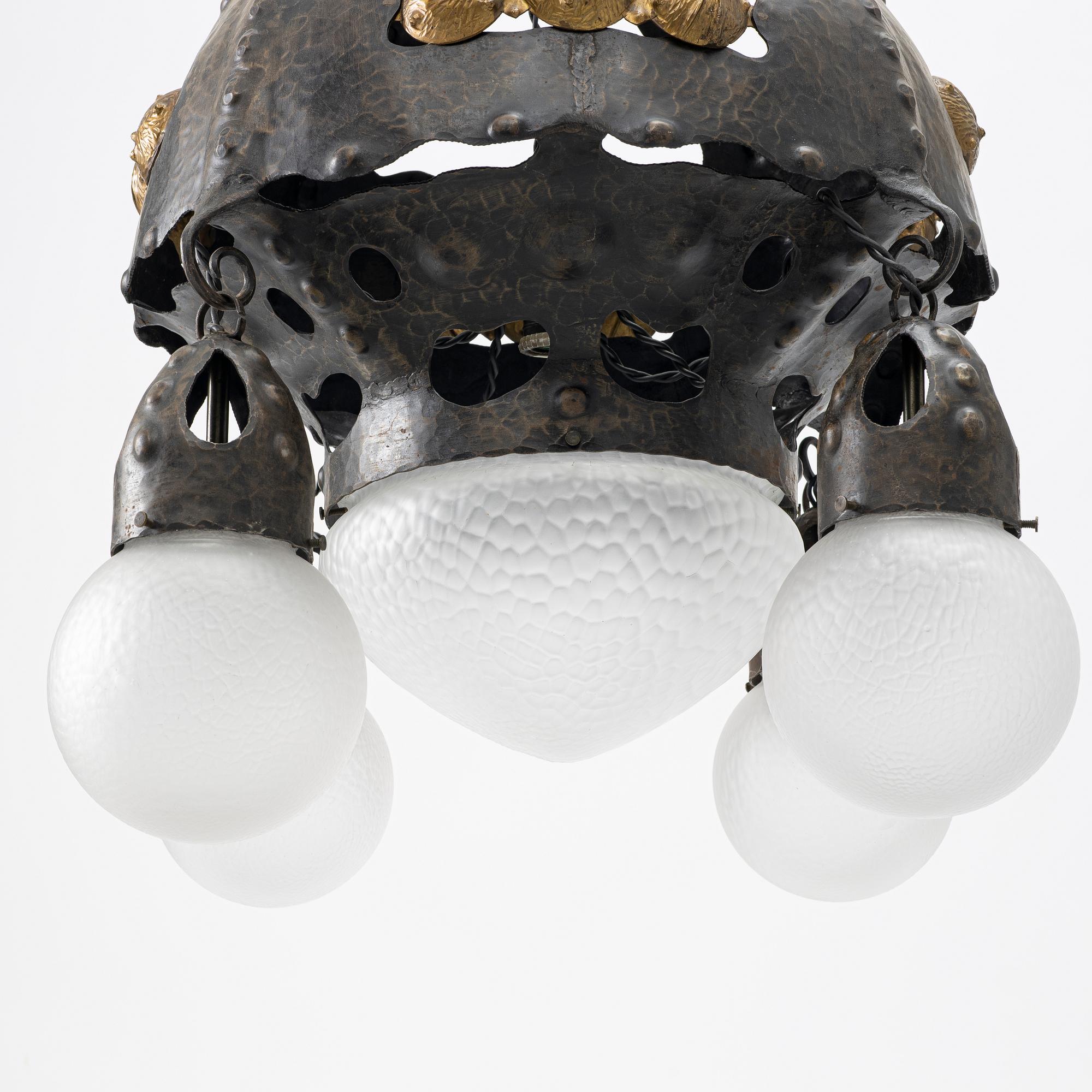 An Art Nouveau ceiling lamp, Böhlmarks, circa 1900.